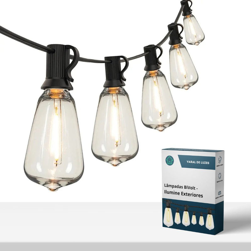 Varal de Luzes com Lâmpadas Bivolt - Ilumine Exteriores Swanlight