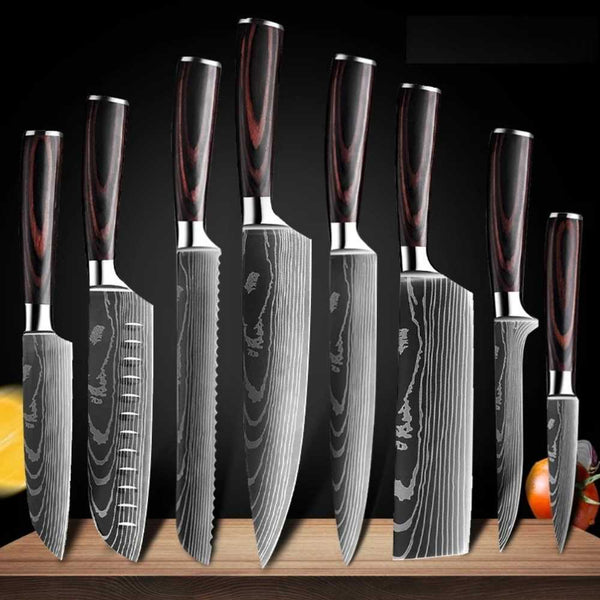 Kit de 8 Facas Chef Aço Damasco - Swan Kitchen